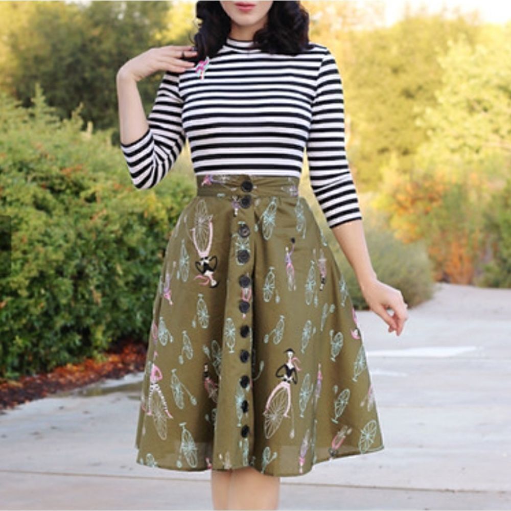 Trashy Diva Mime Time Bicycle Bernadette Novelty A Line Flare Skirt